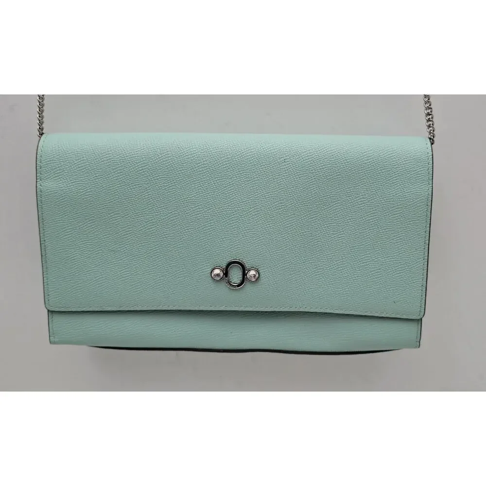 Elegance Paris Genuine Lt Turquoise Crossbody Bag Purse Converts to Clutch NEW